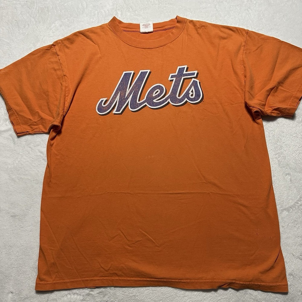 New York METS Majestic Baseball Blue/Orange T Shirt Men's Size 2XL METS Graphic